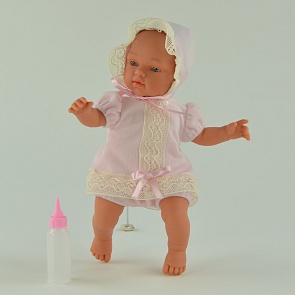 Кукла Гугу в розовом костюмчике с бутылочкой, 27 см (Asi, 413270)